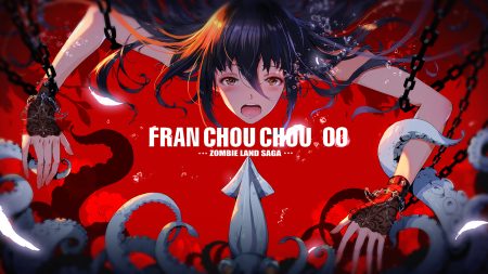 animal black hair blush brown eyes bubbles chain fang gloves pcw red tentacles twintails wristwear yamada tae zombie land saga