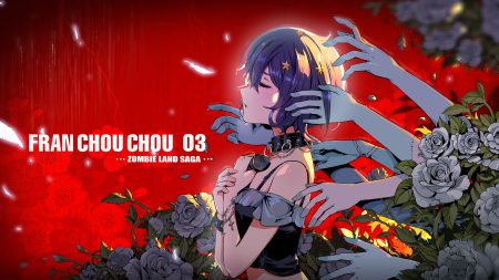 blue hair collar feathers flowers microphone mizuno ai pcw red rose short hair zombie land saga