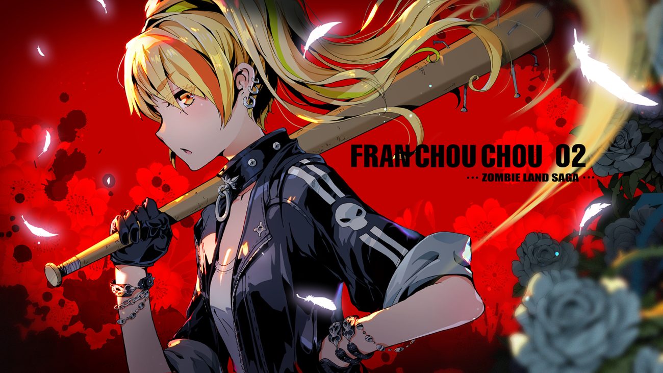 baseball bat blonde hair choker feathers flowers gloves long hair nikaidou saki pcw ponytail red rose wristwear yellow eyes zombie land saga