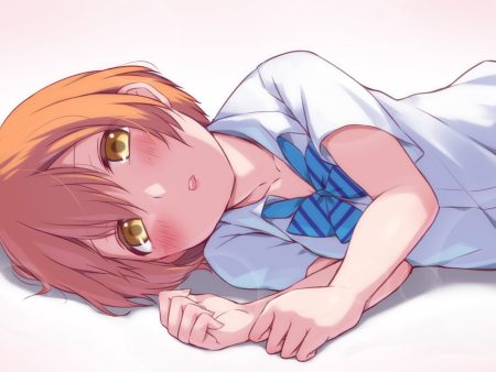 blush bow close hitotsuki no yagi hoshizora rin love live! school idol project orange hair school uniform short hair yellow eyes