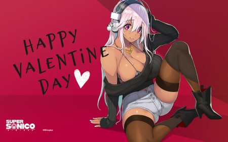 boots breasts cleavage dark skin headphones long hair nitroplus pink eyes pink hair shorts sonico super sonico thighhighs tsuji santa watermark zettai ryouiki