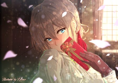 aqua eyes blonde hair close gloves kazeno valentine violet evergarden violet evergarden (character) watermark