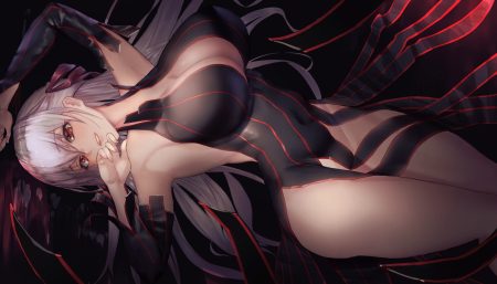 breasts cleavage dark dark matou sakura dress fate (series) fate/stay night long hair matou sakura nopan plaster2501 red eyes white hair