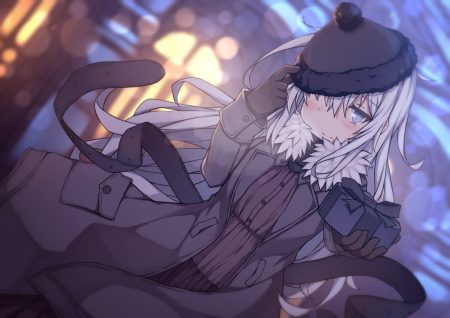 anthropomorphism blush gray eyes gray hair hat hibiki (kancolle) kantai collection shinopoko valentine verniy (kancolle)