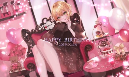 blonde hair bow braids cake candy chocolate drink food fruit green eyes idolmaster idolmaster cinderella girls magako miyamoto frederica orange (fruit) petals short hair strawberry teddy bear valentine