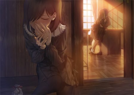 asaba0327 brown hair crying kiss original pantyhose school uniform short hair shoujo ai skirt tears valentine