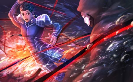 all male black hair bodysuit cu chulainn fate (series) fate/stay night male red eyes short hair spear suikatabetaifrom true assassin weapon