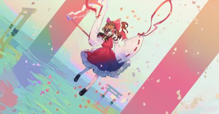 brown hair hakurei reimu japanese clothes kotaro-nosuke long hair miko petals reflection socks torii touhou water