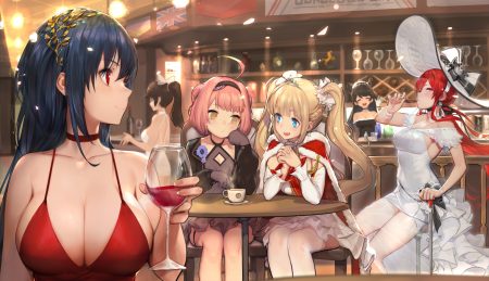 amazon (azur lane) animal ears anthropomorphism aqua eyes atago (azur lane) azur lane blonde hair blue hair braids breasts brown hair cape cleavage dress drink fang foxgirl gloves gorgeous mushroom group hat headband long hair monarch (azur lane) no bra ponytail red eyes red hair see through short hair taihou (azur lane) takao (azur lane) thighhighs tiara twintails u-81 (azur lane) yellow eyes