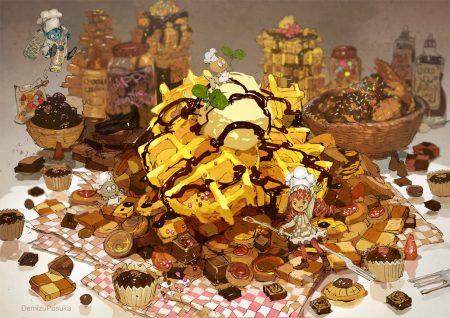 boots cake candy chocolate demizu posuka dress food hat ice cream long hair original red hair valentine watermark