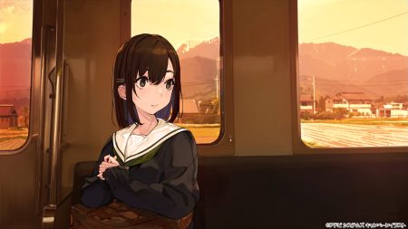 brown eyes brown hair original scenic school uniform short hair sunset train yuu (higashi no penguin)