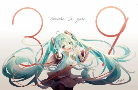 aliasing aqua eyes aqua hair gradient hatsune miku ichigo mayonnaise long hair microphone twintails vocaloid