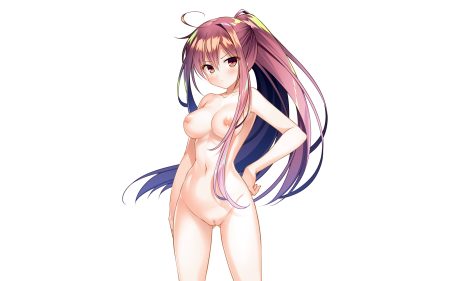 akina randall breasts cropped long hair nipples ponytail purple hair pussy red eyes shouna mitsuishi sorceress * alive! ~the world's end fallen star~ third-party edit uncensored white