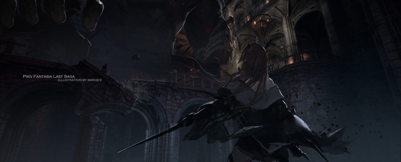 building dark long hair original pixiv fantasia sketch swd3e2 watermark weapon