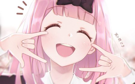 blush bow close fujiwara chika kaguya-sama wa kokurasetai ~tensai-tachi no renai zunousen~ long hair pink hair teataster