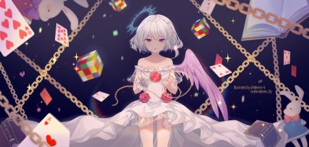 braids chain dress gray hair hyeriin original purple eyes short hair techgirl watermark wings