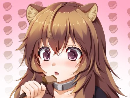 animal ears brown hair close collar food gradient long hair purple eyes raphtalia tate no yuusha no nariagari toranoo