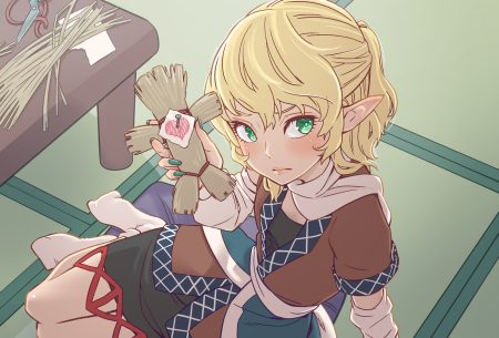 aliasing blonde hair doll dress green eyes kawayabug kotatsu mizuhashi parsee pointed ears ponytail scarf short hair socks touhou