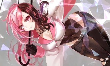 apt bicolored eyes bodysuit breasts cleavage gloves long hair necklace neo (rwby) rwby signed umbrella