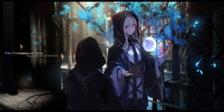 brown eyes corset hood long hair magic original pixiv fantasia sketch swd3e2 tie tree watermark white hair
