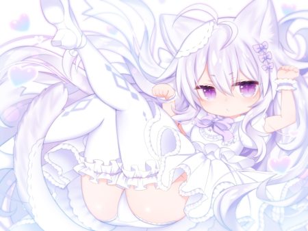 animal ears bow cameltoe catgirl loli lolita fashion long hair mofuaki original panties polychromatic purple eyes tail thighhighs underwear white hair wristwear