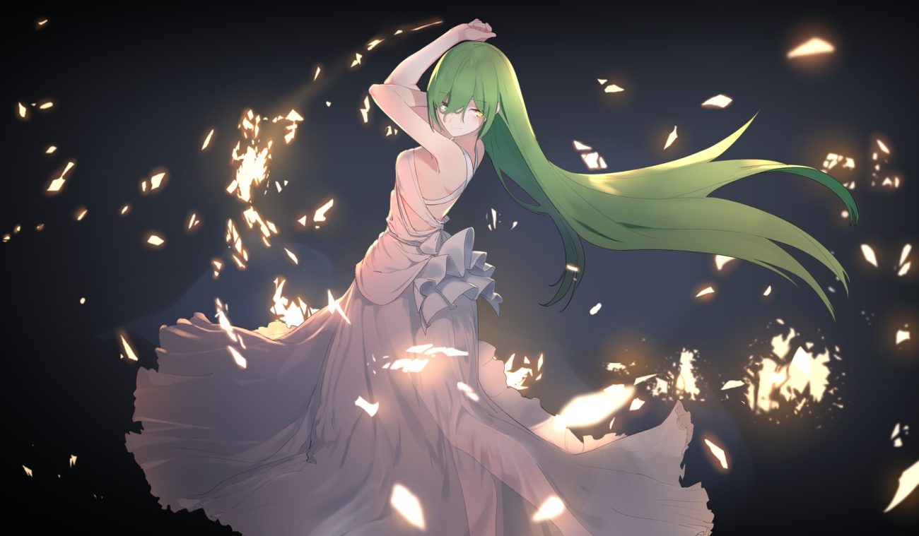 bicolored eyes dress green hair long hair original uta (xuyansong1996)