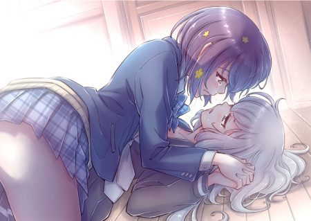 2girls crying konno junko mizuno ai school uniform short hair shoujo ai studiozombie tears zombie land saga