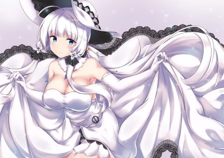 anthropomorphism aqua eyes azur lane gloves hat illustrious (azur lane) long hair mamizu white hair