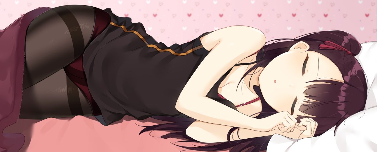 anthropomorphism bed breasts cleavage copiz girls frontline long hair panties pantyhose pink ponytail purple hair sleeping underwear wa2000 (girls frontline)