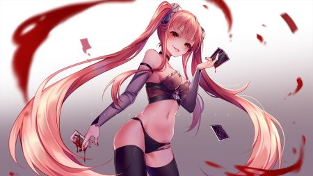blood blush breasts cleavage gradient hyanna-natsu long hair navel original pink hair red eyes thighhighs watermark