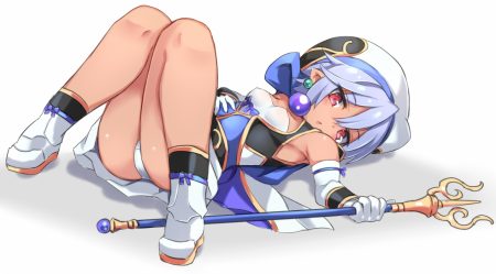 blue hair dress gloves hat karukan (monjya) noin (shinrabanshou) panties pink eyes shinrabanshou staff underwear white
