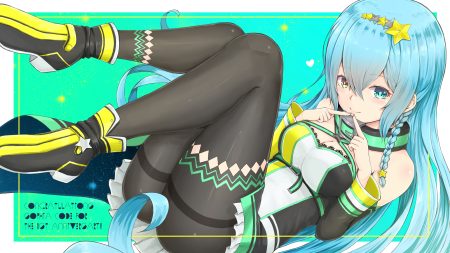 aqua hair bicolored eyes boots braids breasts cleavage collar dress headband long hair pantyhose sophia code temari rin