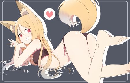 animal ears blonde hair bra bural chingu foxgirl gray heart lee ji-min long hair luke (dydansgur) panties red eyes tail underwear