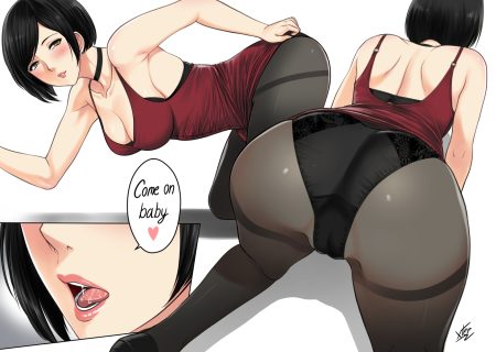 ada wrong ass black hair bra breasts cameltoe choker cleavage panties pantyhose resident evil short hair signed underwear white xtermination yellow eyes