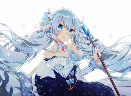 aliasing aqua eyes aqua hair asagao minoru blush bow breasts cleavage dress hatsune miku long hair tiara twintails vocaloid white yuki miku