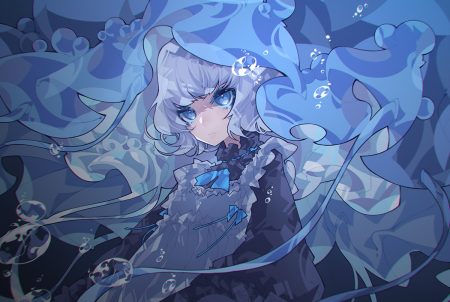 blue eyes bubbles gray hair iralion lolita fashion original polychromatic short hair underwater water