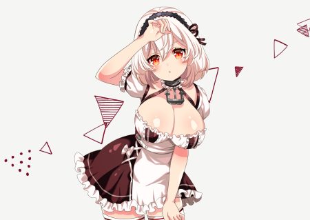 anthropomorphism azur lane breasts cleavage maid mozzarella red eyes short hair sirius (azur lane) thighhighs white white hair