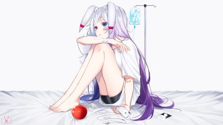 animal ears apple bandage bandaid barefoot bicolored eyes bike shorts bunny ears bunnygirl food fruit headphones long hair original phone shorts the cold white white hair wristwear