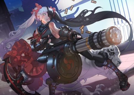 animal armor blade & soul boots eyepatch gloves gun long hair po hwa ran tiger twintails weapon wedee yellow eyes