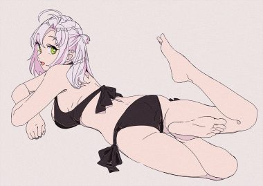 anthropomorphism ass bikini breasts green eyes kantai collection kinugasa (kancolle) ojipon pink hair short hair swimsuit
