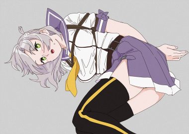anthropomorphism bondage gray gray hair green eyes kantai collection kinugasa (kancolle) ojipon panties rope school uniform skirt thighhighs tie underwear