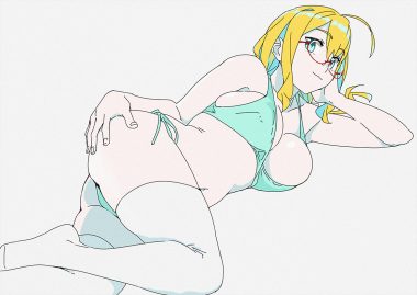 anthropomorphism aqua eyes ass bikini blonde hair breasts glasses i-8 (kancolle) kantai collection long hair navel ojipon swimsuit thighhighs