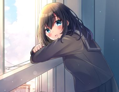 aqua eyes black hair blush minami saki original school uniform short hair skirt