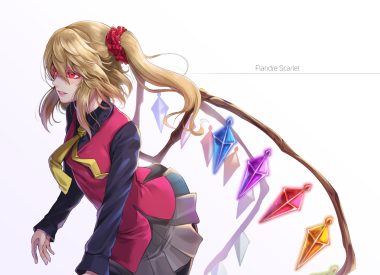 blonde hair flandre scarlet pantyhose ponytail red eyes re (re 09) short hair skirt tie touhou vampire white wings