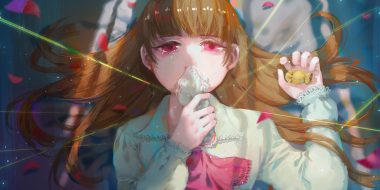 brown hair christon-clivef ib ib (ib) long hair petals red eyes