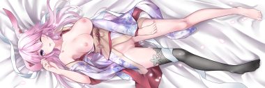 cum gou lianlian dogface honkai impact honkai (series) japanese clothes kimono long hair no bra nopan pink hair purple eyes pussy uncensored wink yae sakura (benghuai xueyuan)