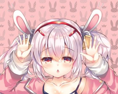 animal ears anthropomorphism azur lane blush bunny ears bunnygirl close gray hair headband laffey (azur lane) loli pink suzune rena twintails