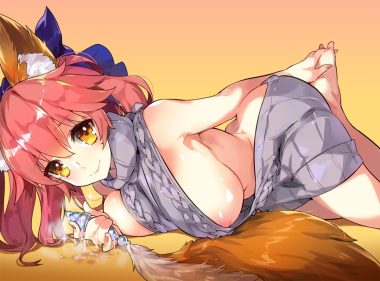alicecrazy animal ears breasts dress fate/grand order fate (series) foxgirl gradient nipples pussy juice tail tamamo no mae (fate) yellow eyes