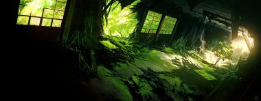 dark green mocha (cotton) no humans original ruins scenic shade signed stairs tree