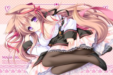 animal ears bell bra breasts brown hair cleavage dress foxgirl long hair lump of sugar mito mashiro moekibara fumitake panties pantyhose purple eyes ribbons tail tayutama underwear